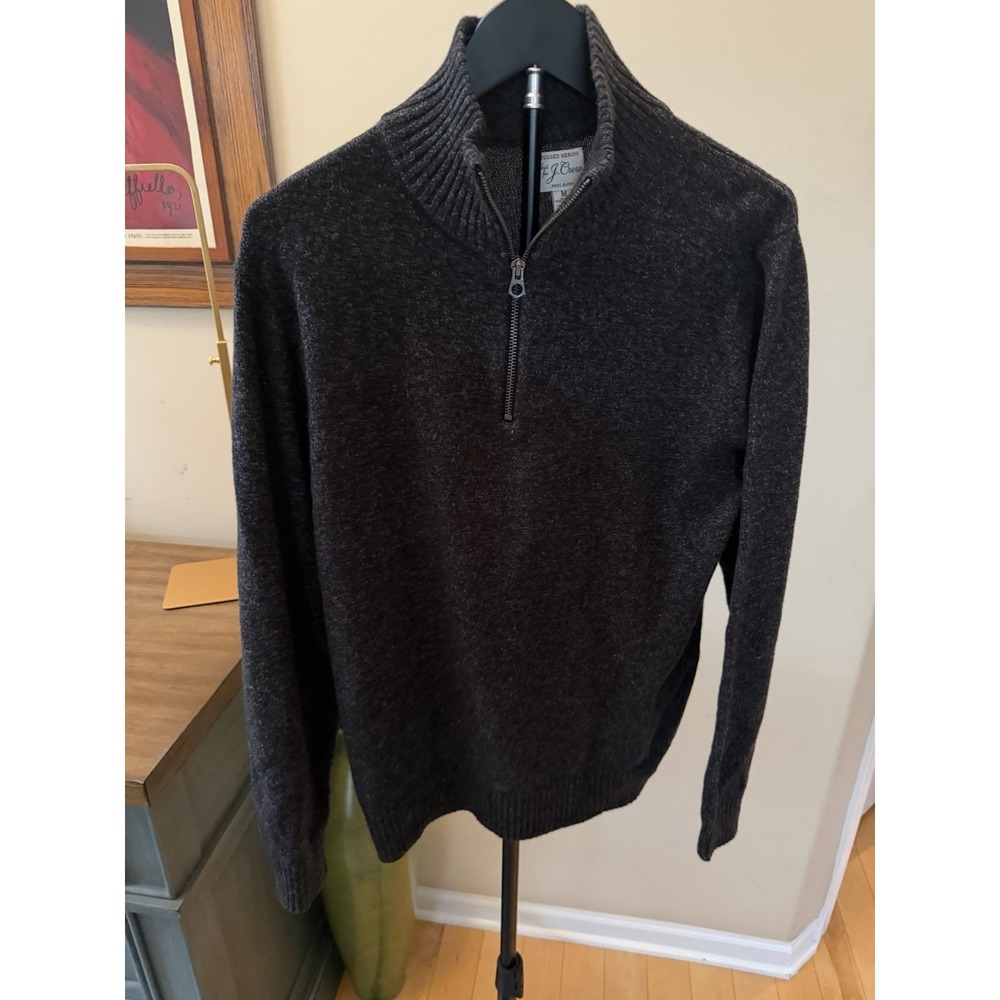 J.Crew Rugged Merino Wool Blend Half Zip Sweater Marled Carbon Mens M BA310